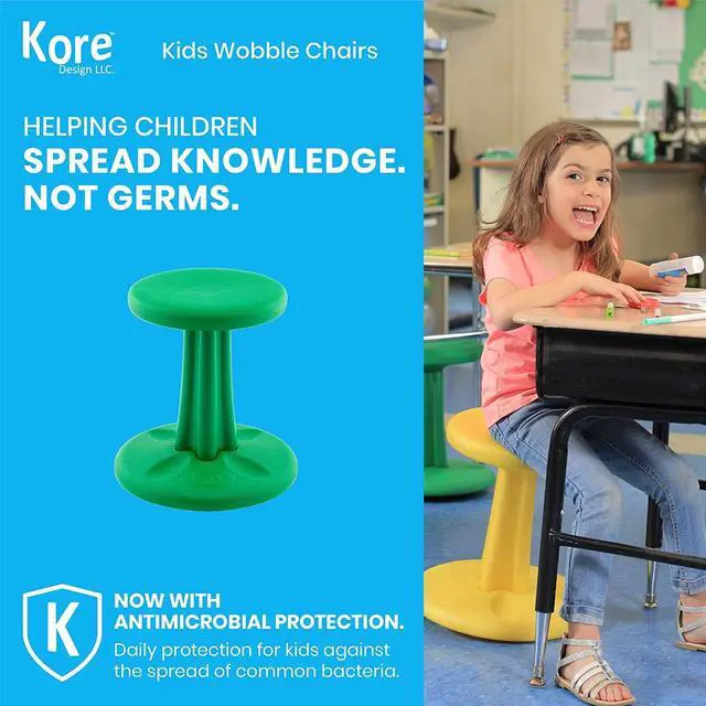 Alt view image 5 of 13 - Kore Wobble Chair - Age 8-9, Grade 3-4, Green (16in) - Flexible Seating Stool for Classroom, Elementary School, ADD/ADHD - Made in USA