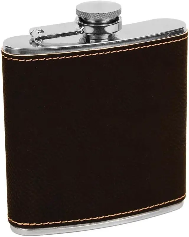 Main image of Erie 216 6oz. Stainless Steel Flask, Engravable Black/Gold Leatherette (FSK617A)