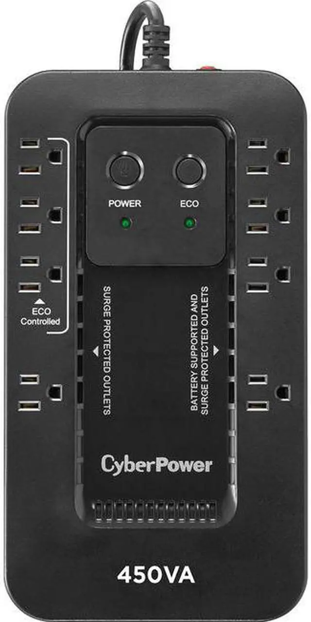 Alt view image 13 of 20 - CYBERPOWER EC450G - UPS - Compact - Standby - Output 120 VAC+/- 5% - 260Watt - 450VA - 10A - USB - Output 8 NEMA 5-15R - Sealed Lead-Acid Battery - Black