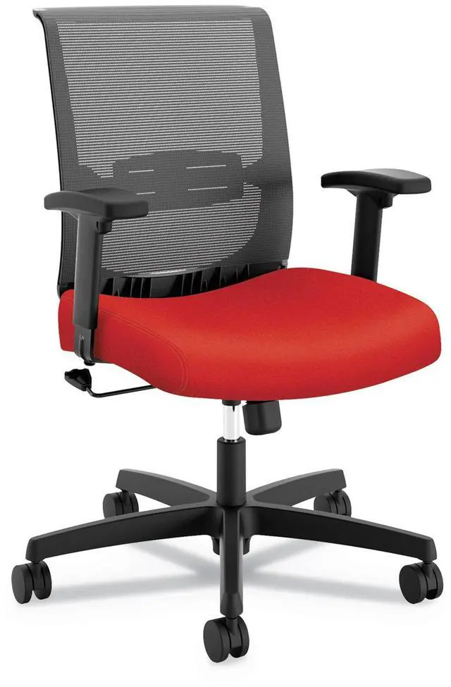 Alt view image 5 of 9 - HON Mid-Back Task Chair with Swivel-Tilt Control  Supports up to 275 lbs.  Red Seat  Black Back  Black Base CMZ1ACU67