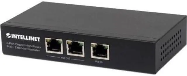 Alt view image 7 of 9 - Intellinet 2-Port Gigabit High-Power PoE+ Extender Repeater, IEEE 802.3at/af Compliant Range Extender, 100 m (328 ft.) Additional Range, 2 PSE Ports, Metal