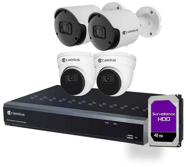 Main image of 4 Camera PoE Security System 2K PoE Wired Security Cameras with 8 Channel NVR, 4TB storage (Camius)