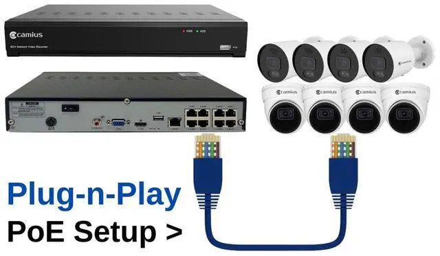 Alt view image 3 of 7 - 4 Camera PoE Security System 2K PoE Wired Security Cameras with 8 Channel NVR, 4TB storage (Camius)