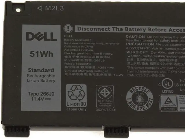 Alt view image 2 of 4 - Dell OEM Original G Series G3 3590 Inspiron 5490 51Wh 3-cell Battery 266J9