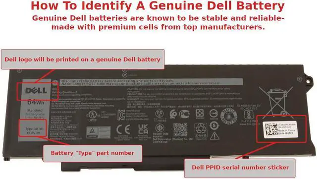 Alt view image 3 of 6 - Dell OEM Original Latitude 5521 5421 Precision 3561 4-Cell 64Wh Battery GRT01