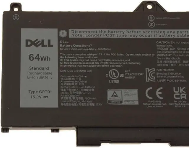 Alt view image 4 of 6 - Dell OEM Original Latitude 5521 5421 Precision 3561 4-Cell 64Wh Battery GRT01