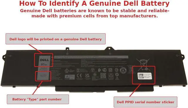 Alt view image 3 of 6 - Dell OEM Original Latitude 5521 Precision 3561 6-Cell 97Wh Laptop Battery 9JRV0