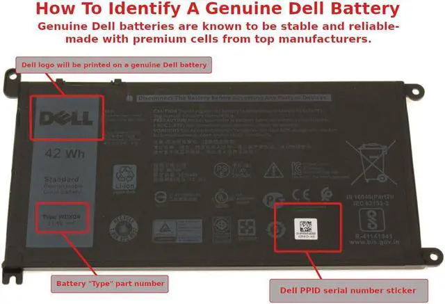 Alt view image 8 of 8 - Dell OEM Original Inspiron 5379 15 7573 7586 2-in-1 42Wh 3-cell Battery WDX0R