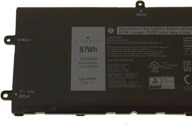 Alt view image 3 of 7 - Dell OEM Original Alienware X15 R1 R2 X17 R1 R2 87Wh 6-cell Laptop Battery DWVRR