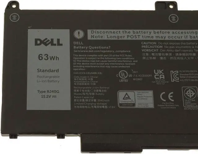 Alt view image 3 of 6 - Dell OEM Original Latitude 5420 5520 Precision 3560 4-Cell 63Wh Battery RJ40G