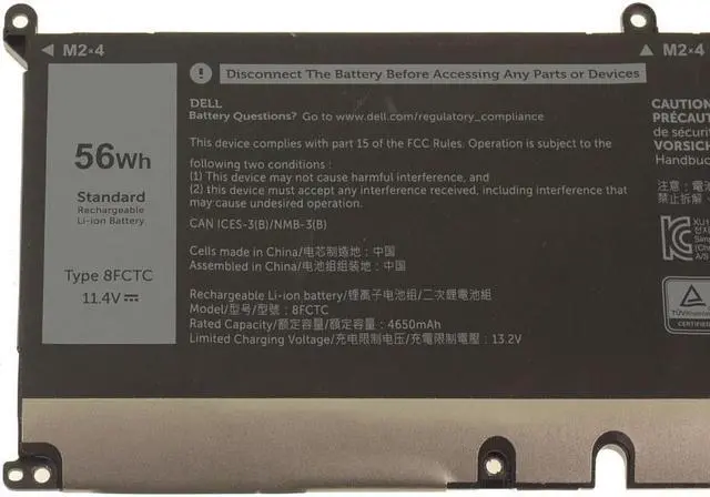 Alt view image 3 of 6 - Dell 8FCTC Replacement Battery For XPS 15 9500 - 3-cell - Lithium-ion - 56 Wh - 11.4 Volts