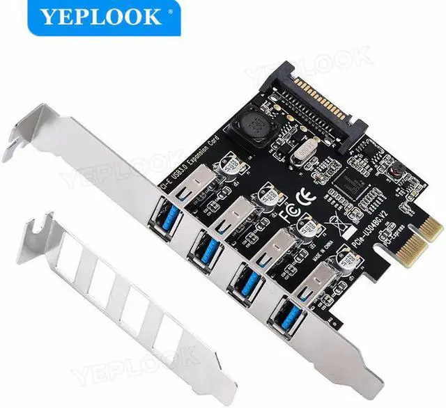 Main image of PCI-E 4 Ports USB3.0 Adapter USB3.0 Expansion Card 5Gbps With SATA Power Port Support PCIe X1 X4 X8 X16 with Low Profile Bracket