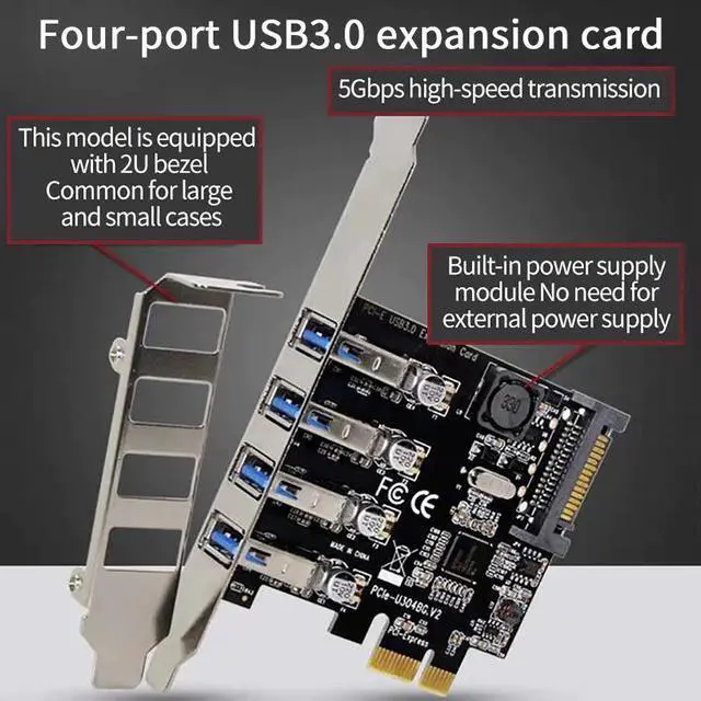 Alt view image 5 of 6 - PCI-E 4 Ports USB3.0 Adapter USB3.0 Expansion Card 5Gbps With SATA Power Port Support PCIe X1 X4 X8 X16 with Low Profile Bracket