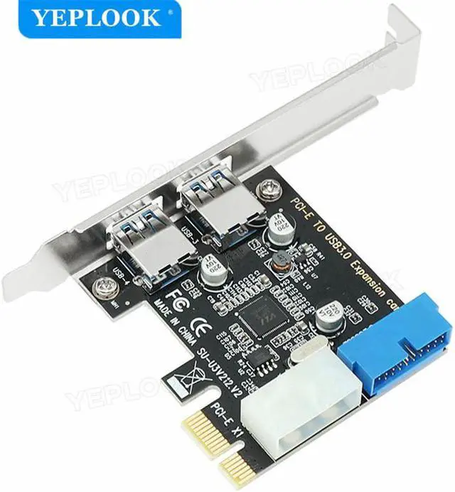 Alt view image 2 of 6 - PCIe to USB3.0 External 2 Port USB3.0 PCI-E x1 Expansion Card Adapter Internal 19pin Header 4pin IDE Power Connector for Desktop