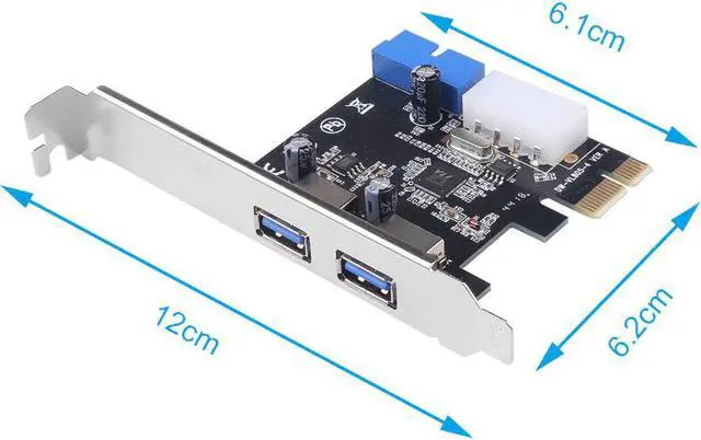 Alt view image 6 of 6 - PCIe to USB3.0 External 2 Port USB3.0 PCI-E x1 Expansion Card Adapter Internal 19pin Header 4pin IDE Power Connector for Desktop