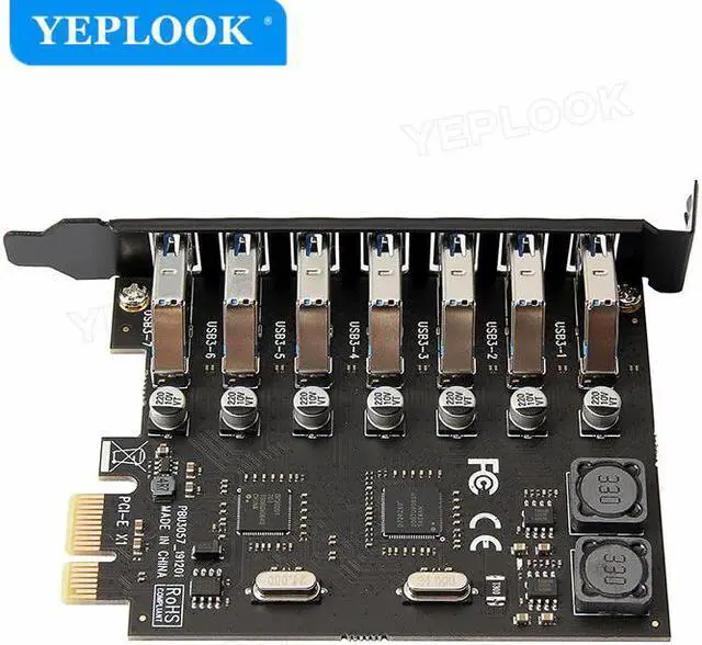 Alt view image 4 of 6 - 7 Port USB 3.0 PCIe Expansion Card PCI-e USB3.0 Hub Adapter 7-port External USB3.0 Controller 5Gbps for PC Desktop NEC+VIA Chip