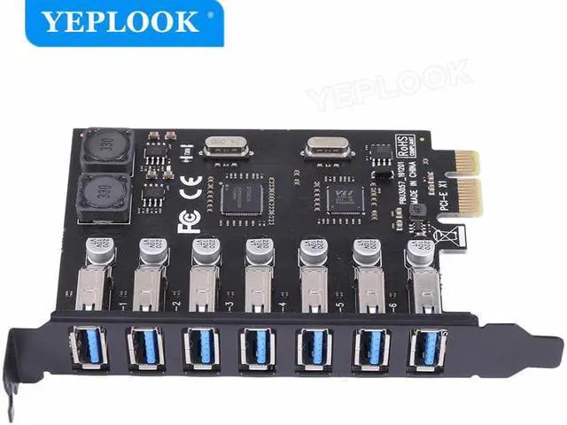 Alt view image 3 of 6 - 7 Port USB 3.0 PCIe Expansion Card PCI-e USB3.0 Hub Adapter 7-port External USB3.0 Controller 5Gbps for PC Desktop NEC+VIA Chip