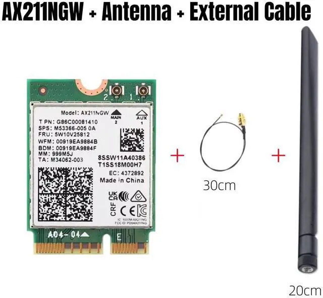 Main image of YEPLOOK WiFi 6E AX211NGW Tri-Band 2.4G/5G/6Ghz Wireless Wifi Card Network Adapter for Intel AX211 BT5.2 M.2 KeyE CNVio for Win11 with 1x Antenna & 1x Cable Kit