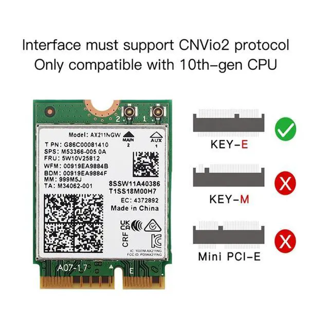 Alt view image 4 of 4 - YEPLOOK WiFi 6E AX211NGW Tri-Band 2.4G/5G/6Ghz Wireless Wifi Card Network Adapter for Intel AX211 BT5.2 M.2 KeyE CNVio for Win11 with 1x Antenna & 1x Cable Kit