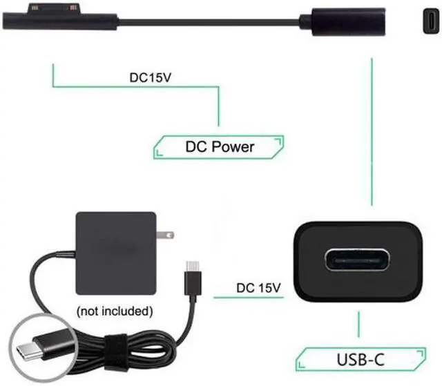 Alt view image 2 of 7 - Chenyang Cable DC 15V Type-C USB-C Female to Surface Pro3 Pro4 Pro5 Pro6 Book Pro Charge Cable
