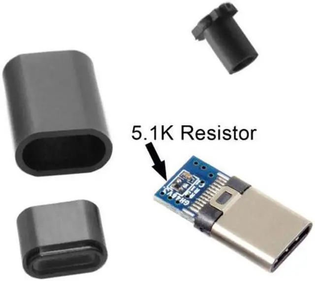 Alt view image 5 of 6 - Chenyang Cable 5pcs/lot DIY 24pin USB Type C USB-C Male OTG Host Type 5.1k Resistor with Black Housing Cover