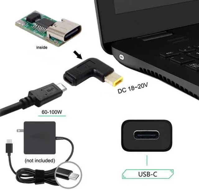Alt view image 5 of 5 - KAIBOXIXI USB 3.1 Type C USB-C to Rectangle 11.0*4.5mm Adapter PD Emulator Trigger for Lenovo ThinkPad X1 Carbon