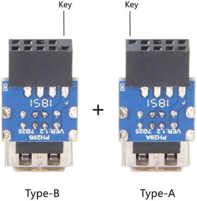 Alt view image 3 of 5 - Cablecc 2pcs 9Pin/10Pin Motherboard Female Header to Dual USB 2.0 Female Adapter Vertical Type