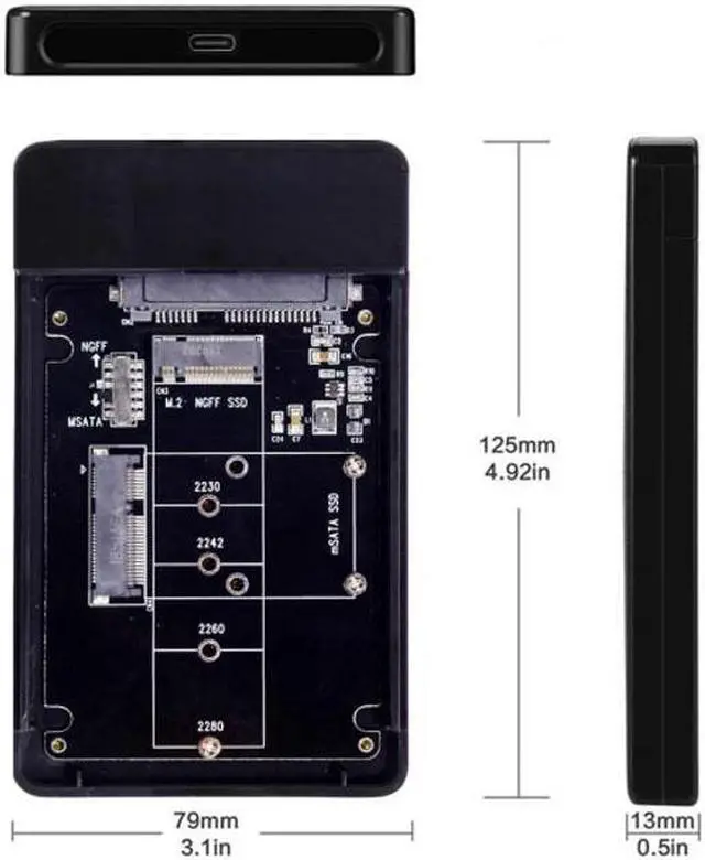 Alt view image 2 of 6 - Chenyang Cable Combo M.2 NGFF B-key & mSATA SSD to USB Type-C Converter Case Enclosure with Switch