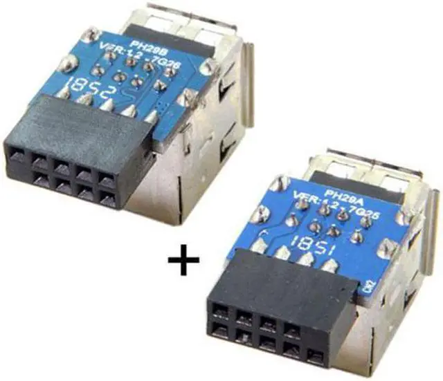Alt view image 2 of 5 - Cablecc 2pcs 9Pin/10Pin Motherboard Female Header to Dual USB 2.0 Female Adapter Vertical Type