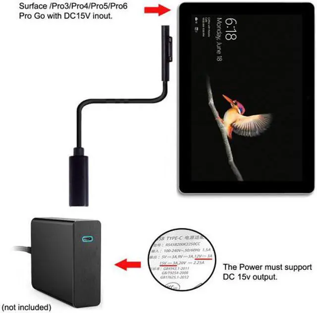 Main image of Chenyang Cable DC 15V Type-C USB-C Female to Surface Pro3 Pro4 Pro5 Pro6 Book Pro Charge Cable