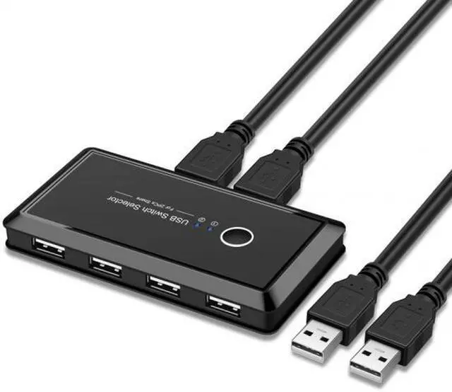 Main image of Cablecc KVM USB 2.0 Switch Selector 2 Port PCs Sharing 4 Devices for Keyboard Mouse Scanner Printer
