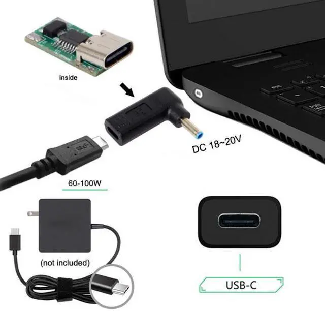 Alt view image 4 of 4 - CYSM USB 3.1 Type C USB-C to DC 4.5*3.0mm HP Adapter PD Emulator Trigger 90 Degree Angled