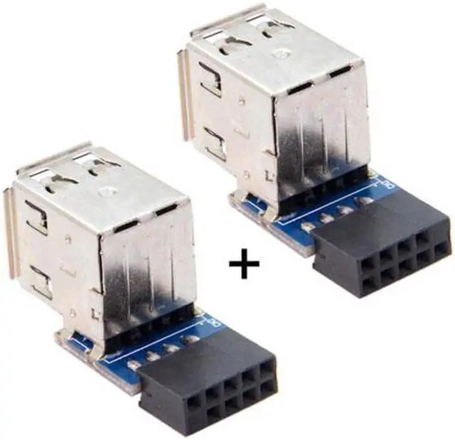 Main image of Cablecc 2pcs 9Pin/10Pin Motherboard Female Header to Dual USB 2.0 Female Adapter Vertical Type