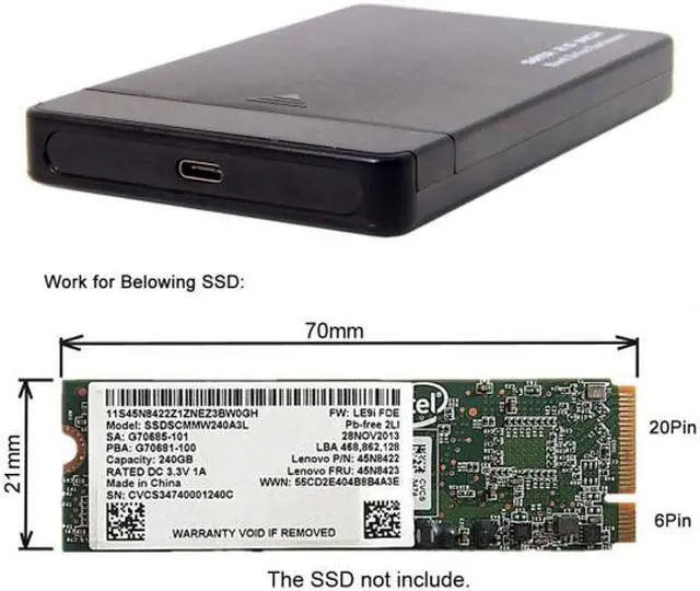 Alt view image 3 of 7 - Chenyang Cable USB-C Type-C to 20+6Pin Thinkpad X1 Carbon SATA SSD Hard Disk Case Enclosure