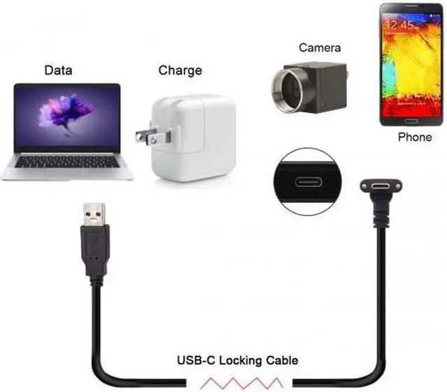 Alt view image 7 of 7 - Cablecc 1.2M Down Up Angled USB 3.1 Type-C Dual Screw Locking to Standard USB3.0 Data Cable 90 Degree for Camera