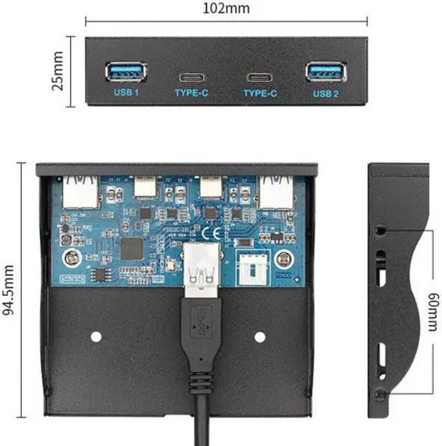 Alt view image 5 of 7 - Chenyang Cable USB-C & USB 3.0 HUB 4 Ports Front Panel to Motherboard 20Pin Connector Cable for 3.5" Floppy Bay