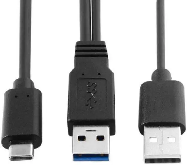 Alt view image 4 of 5 - Cablecc CY UC-125 Type-C USB-C to USB 3.0 MaleUSB 2.0 Dual Power Data Y Cable for LaptopHard Disk