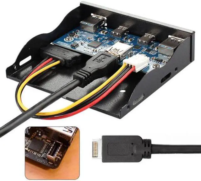 Alt view image 3 of 7 - Chenyang Cable USB 3.1 Front Panel Header to USB-C & USB 3.0 HUB 4 Ports Front Panel Motherboard Cable for 3.5" Floppy Bay
