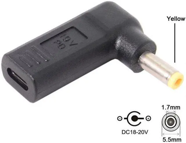 Alt view image 2 of 4 - Jimier Cable USB 3.1 Type C USB-C to DC 19V 5.5*1.7mm Adapter PD Emulator Trigger 90 Degree Angled Yellow for Delippo Acer Laptop