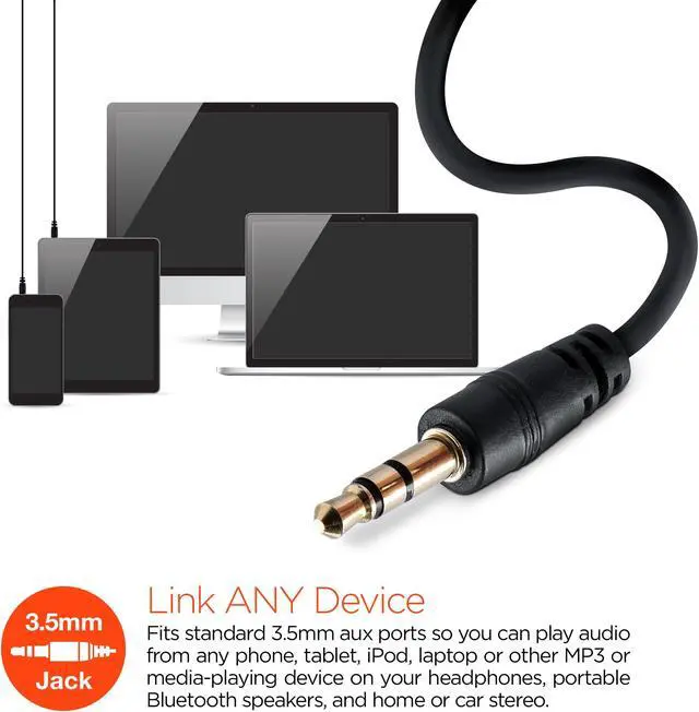 Alt view image 5 of 6 - HyperGear 3.5mm Auxiliary/AUX Audio Cable 3ft Black