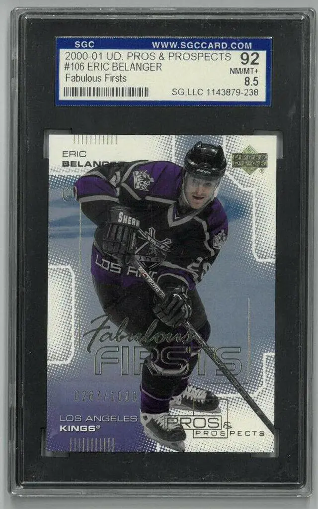Main image of Eric Belanger Los Angeles Kings 2000-01 UD Pros & Prospects Fabulous Firsts Rookie Card (RC) #106- SGC Graded 92/8.5 NM/MT+