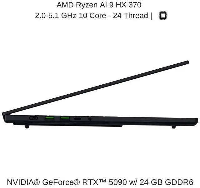 Alt view image 2 of 7 - Razer Blade 16 [2025] Black, 16" QHD+ 240Hz OLED, 2.0 GHz Ryzen AI 9 HX 370, RTX 5090, 32 GB LPDDR5X RAM, 2 TB PCIe SSD, Windows 11 Home