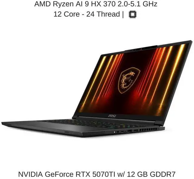 Alt view image 3 of 7 - [2025] HIDevolution MSI Stealth A16 AI+ A3XWHG 16" QHD+ 240Hz OLED, 2.0 GHz Ryzen AI 9 HX 370, RTX 5070TI, 32 GB LPDDR5x RAM, 2 TB PCIe SSD, Windows 11 Pro