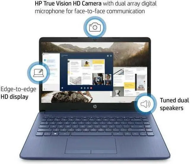 Alt view image 4 of 7 - HP Stream Laptop, 14" HD (1366 x 768), Non-Touch, Intel Celeron N4120, 4GB RAM, 64GB eMMC SSD, Windows 11 S