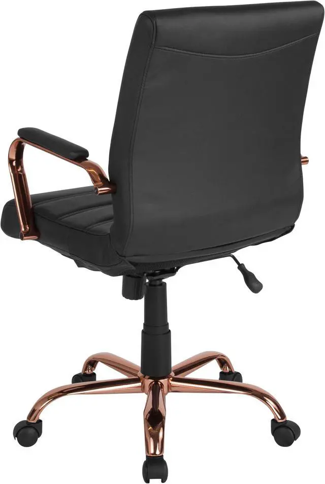 Alt view image 3 of 20 - Mid-Back Black LeatherSoft Executive Swivel Office Chair with Rose Gold Frame and Arms