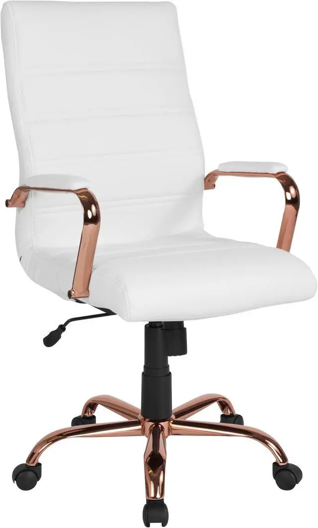 Main image of High Back White LeatherSoft Executive Swivel Office Chair with Rose Gold Frame and Arms