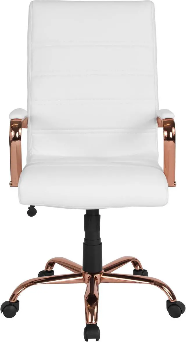 Alt view image 4 of 20 - High Back White LeatherSoft Executive Swivel Office Chair with Rose Gold Frame and Arms