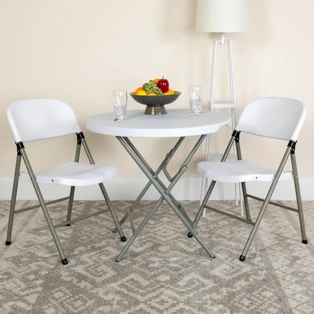 Alt view image 2 of 20 - HERCULES Series White Plastic Folding Chairs | Set of 2 Lightweight Folding Chairs with Gray Frame