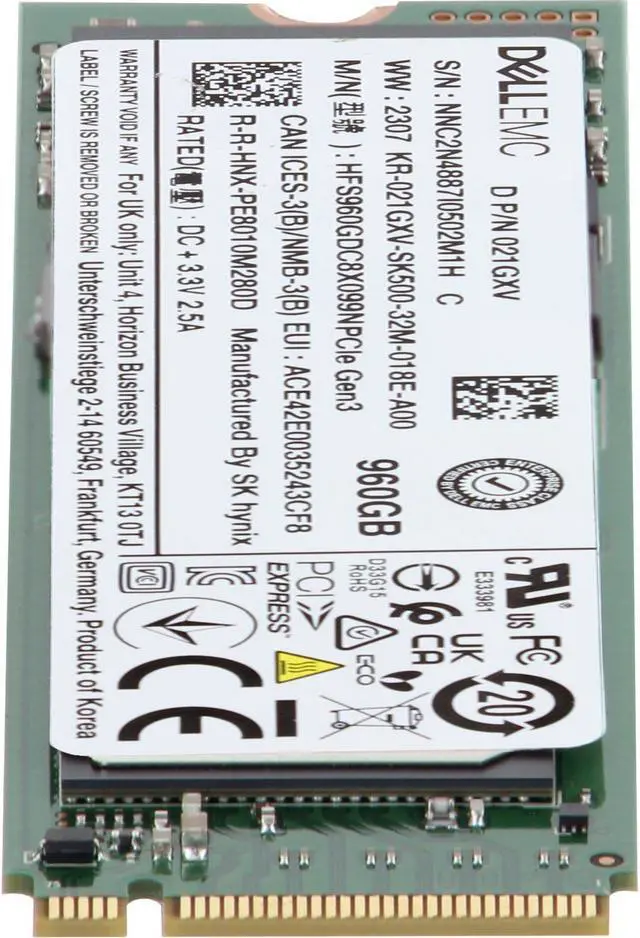 Alt view image 2 of 6 - Dell 960GB PCIe Gen3 NVMe RI TLC 2280 M.2 SSD PE8010 (21GXV)