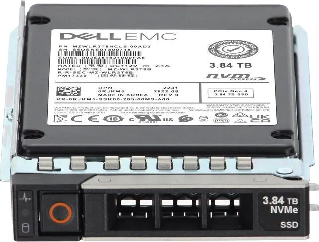 Alt view image 2 of 5 - RJKM5-CDL Dell 3.84TB Enterprise NVMe Gen4 RI TLC 2.5 SSD PM1733a